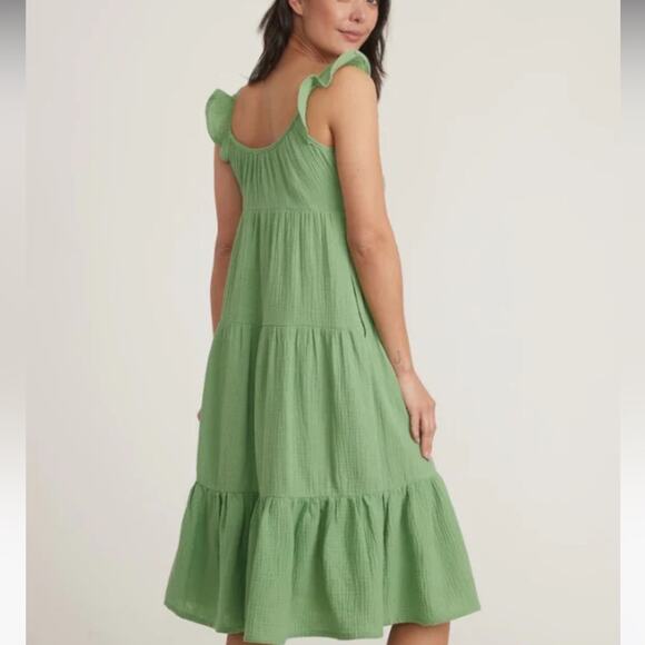 Marine Layer Jude Flutter Sleeve Dress In Jade Sheen - Picture 3 of 12